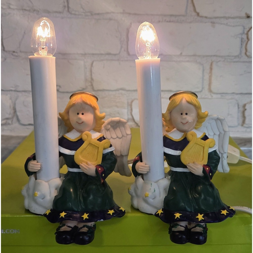Vintage Pair of Angel‎ Shelf Sitters Mantle Christmas Candle Candlestick Holders
